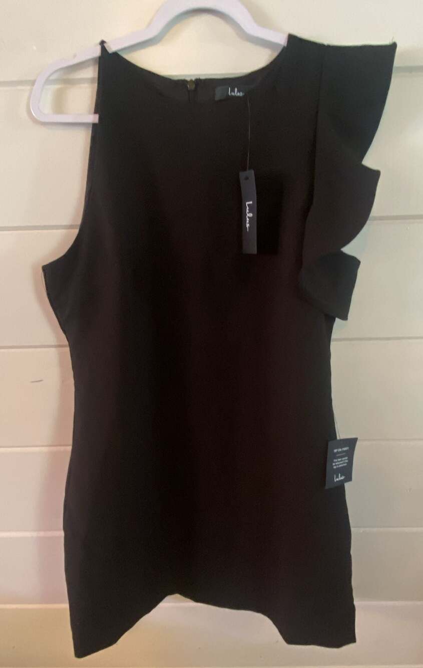 Lulus Black Ruffle Shoulder Mini Sheath Dress Size XL